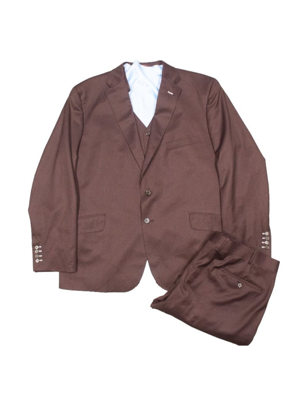 Tom James 3 Piece Suit Maroon USA Made Wool Custom 50R 42x29